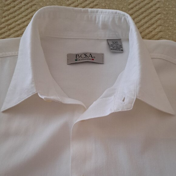 Italy Bosa Le Collezioni Piqué White Stylish Cotton Men Shirt VTG Size L Tall - Picture 6 of 11